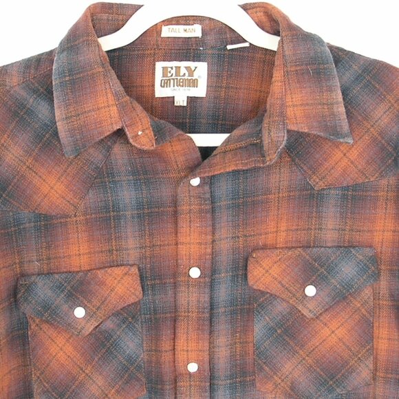 Ely Cattleman Plaid Flannel Shirt Red/Black Long Sleeve Snap close - Picture 4 of 4